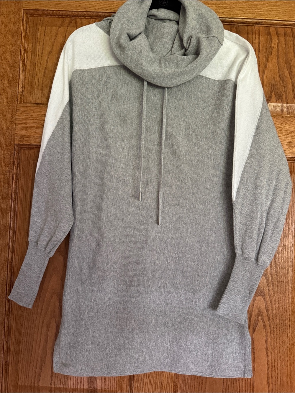 Cozy Gray & Cream Cowl Neck Sweater Tunic